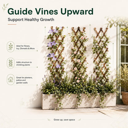 Extensible Natural Garden Wooden Fence Lattice, 75"x11.8", 2Pack