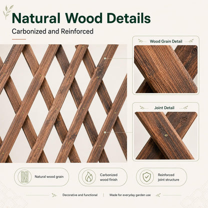 Extensible Natural Garden Wooden Fence Lattice, 75"x11.8", 2Pack