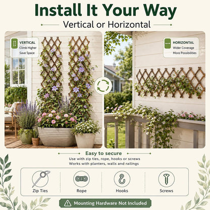 Extensible Natural Garden Wooden Fence Lattice, 75"x11.8", 2Pack