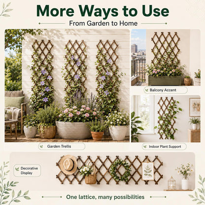 Extensible Natural Garden Wooden Fence Lattice, 75"x11.8", 2Pack