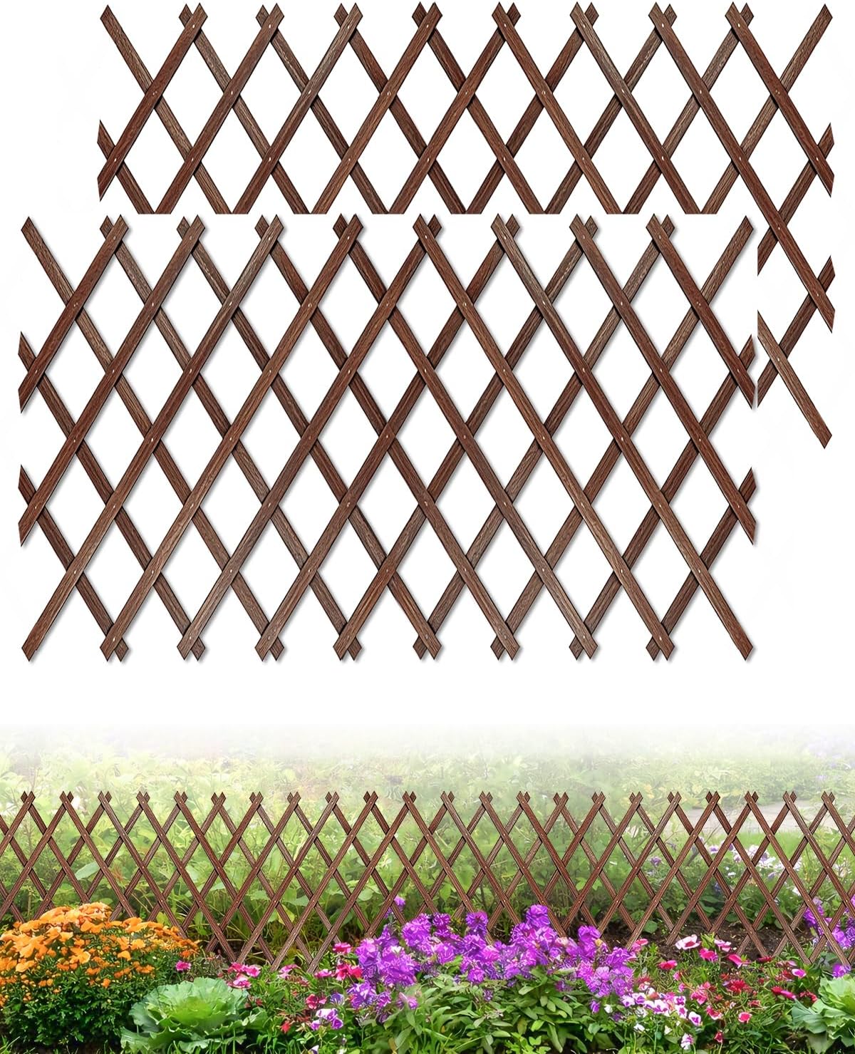 Extensible Natural Garden Wooden Fence Lattice, 75"x11.8", 2Pack