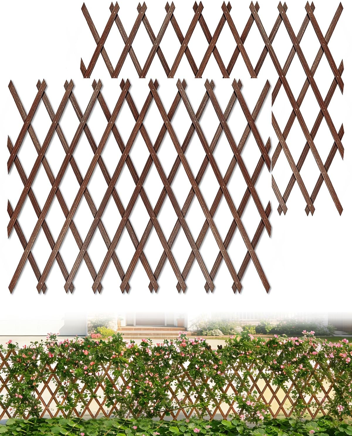 Extensible Natural Garden Wooden Fence Lattice, 75"x11.8", 2Pack