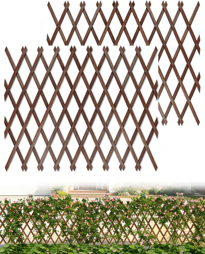 Extensible Natural Garden Wooden Fence Lattice, 75"x11.8", 2Pack