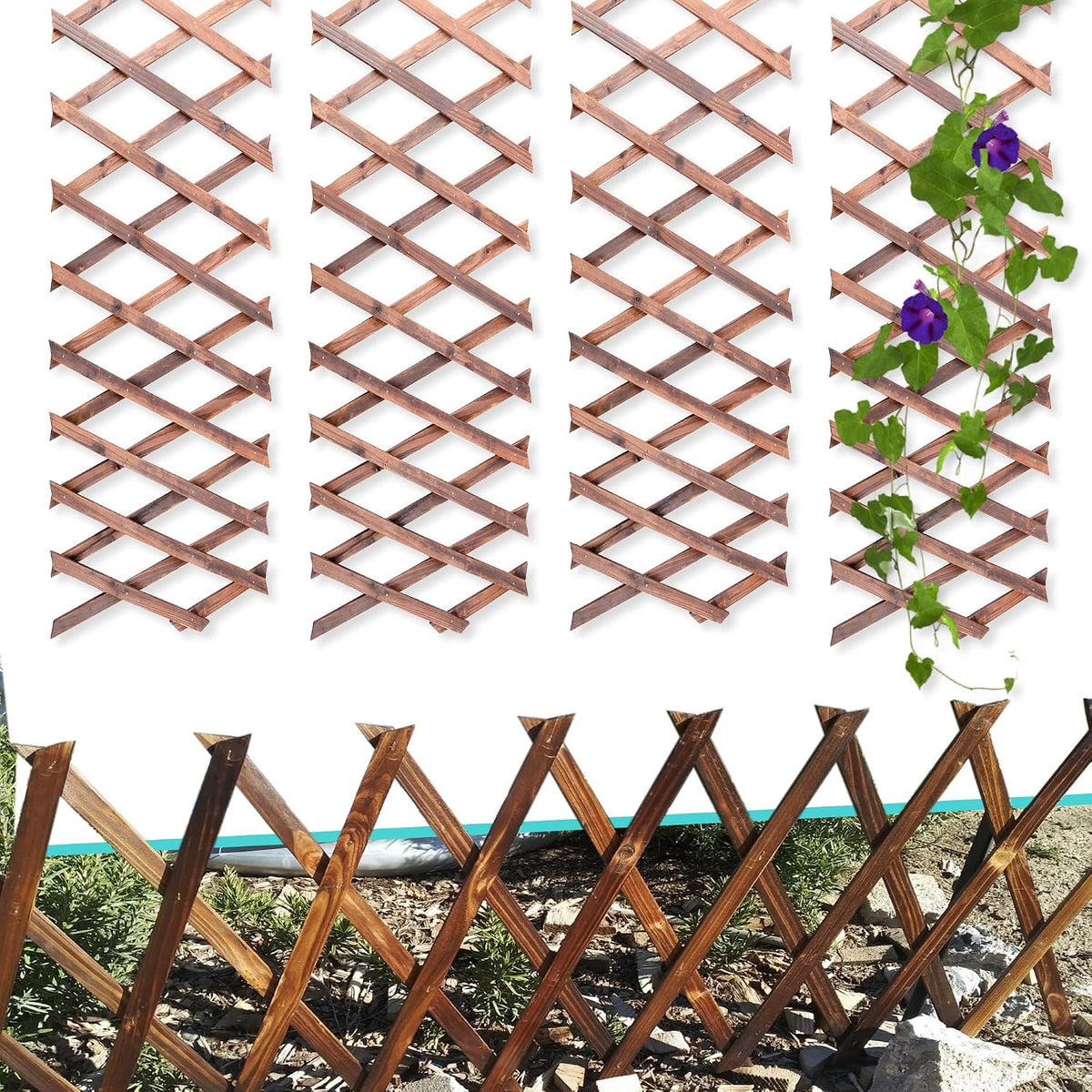 Extensible Natural Garden Wooden Fence Lattice, 75"x11.8", 2Pack