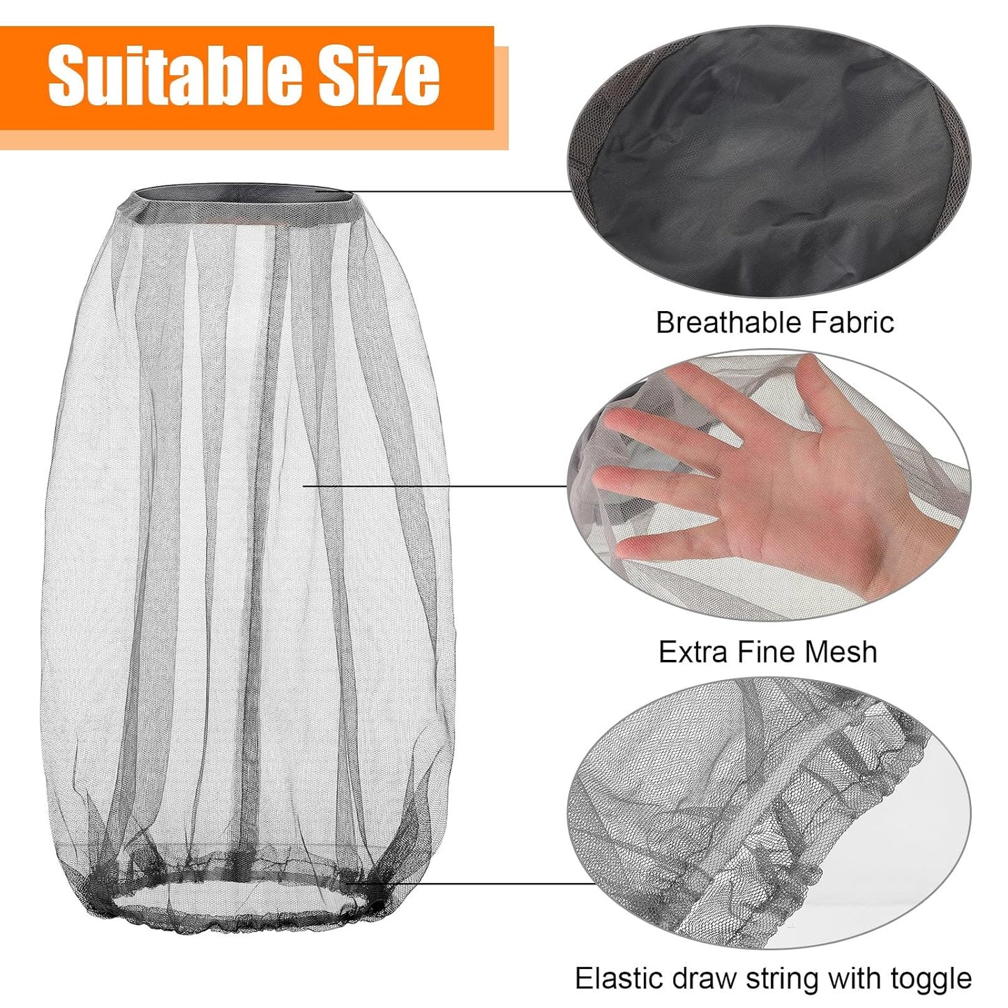 12 Pcs Mosquito Net Hat Face Netting Head Mesh Face Fly Netting Hood Protecting Sun and Fishing Hat Net for Men Women(Gray)