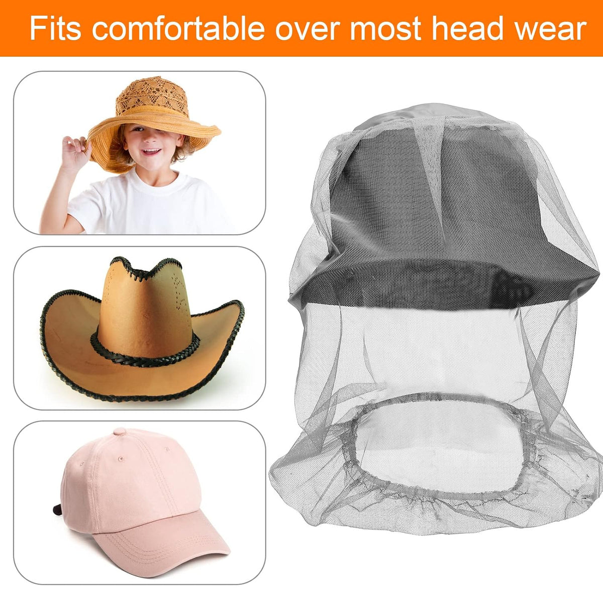 12 Pcs Mosquito Net Hat Face Netting Head Mesh Face Fly Netting Hood Protecting Sun and Fishing Hat Net for Men Women(Gray)