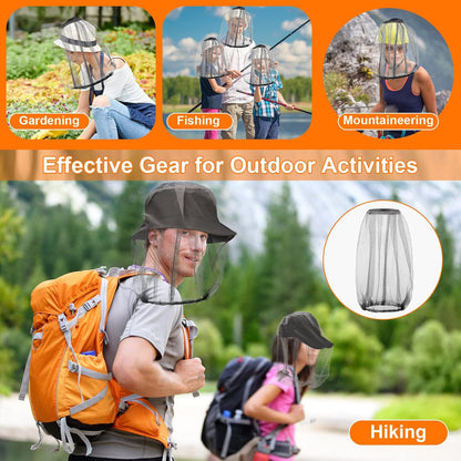 12 Pcs Mosquito Net Hat Face Netting Head Mesh Face Fly Netting Hood Protecting Sun and Fishing Hat Net for Men Women(Gray)