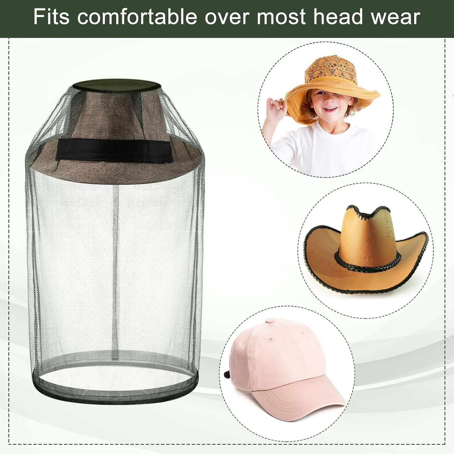 12 Pcs Mosquito Net Hat Face Netting Head Mesh Face Fly Netting Hood Protecting Sun and Fishing Hat Net for Men Women(Gray)