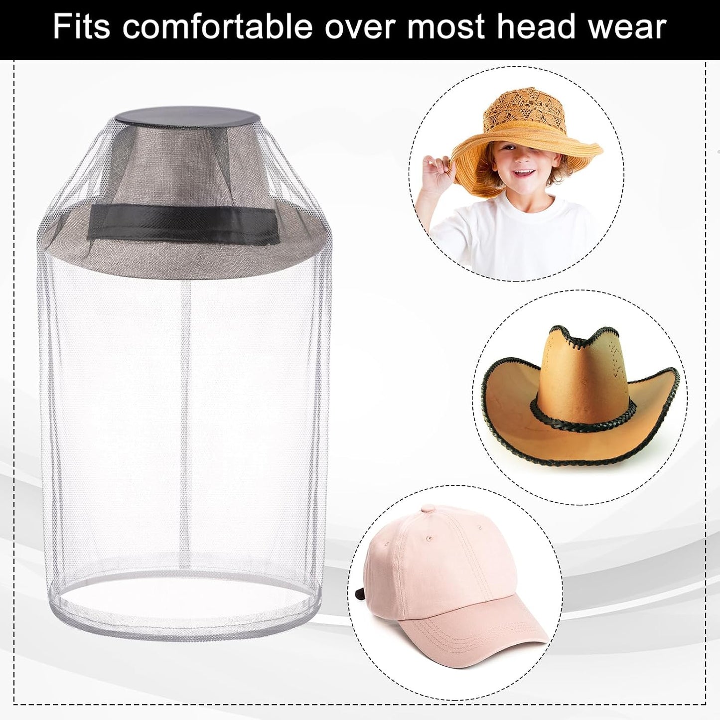 12 Pcs Mosquito Net Hat Face Netting Head Mesh Face Fly Netting Hood Protecting Sun and Fishing Hat Net for Men Women(Gray)