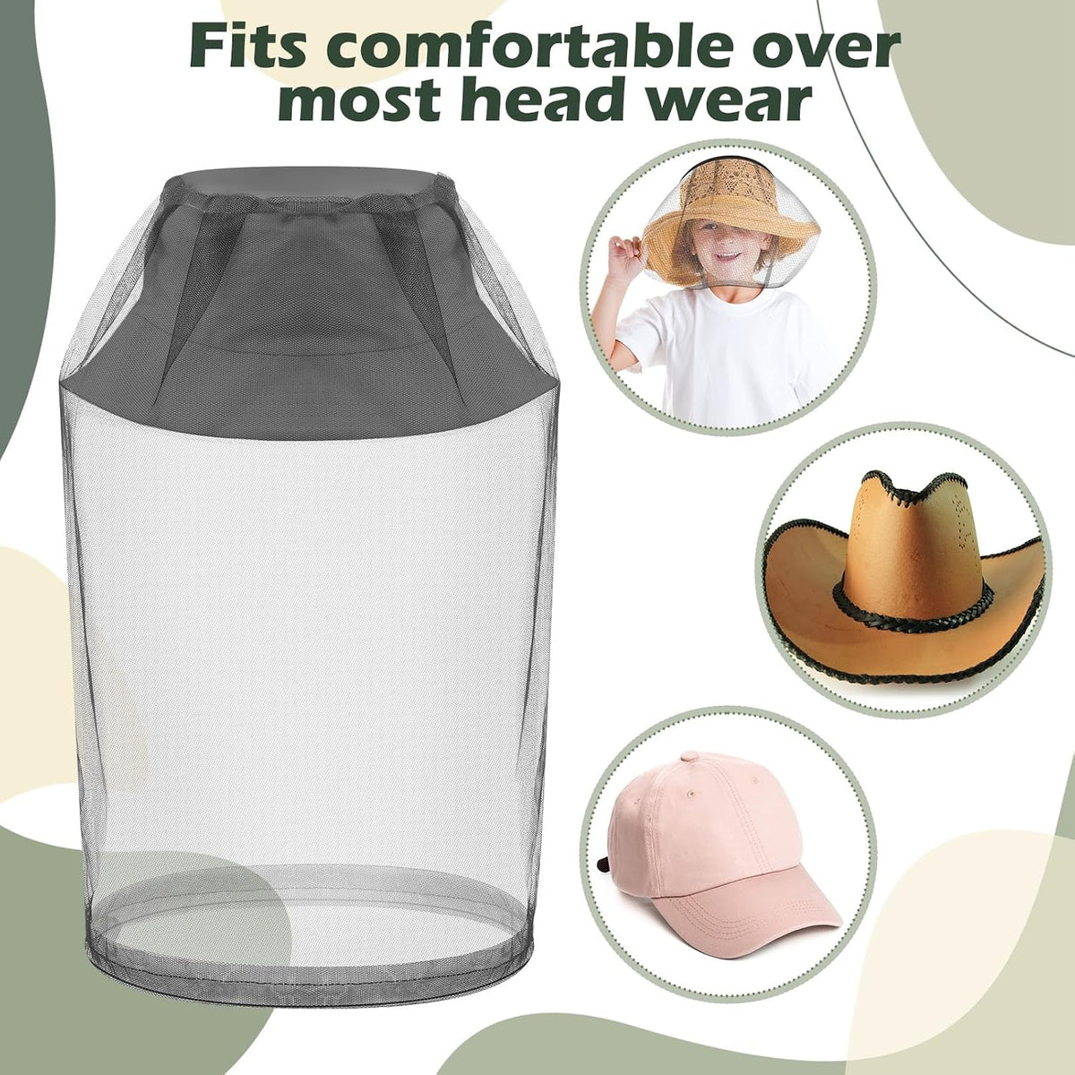 12 Pcs Mosquito Net Hat Face Netting Head Mesh Face Fly Netting Hood Protecting Sun and Fishing Hat Net for Men Women(Gray)