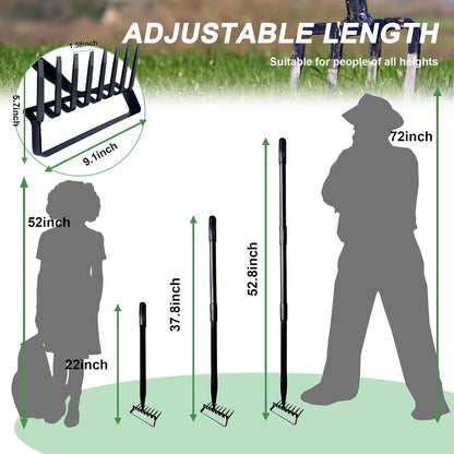 8-Tines Rake and Stirrup Hoe - Stainless Steel Cultivator for Gardening