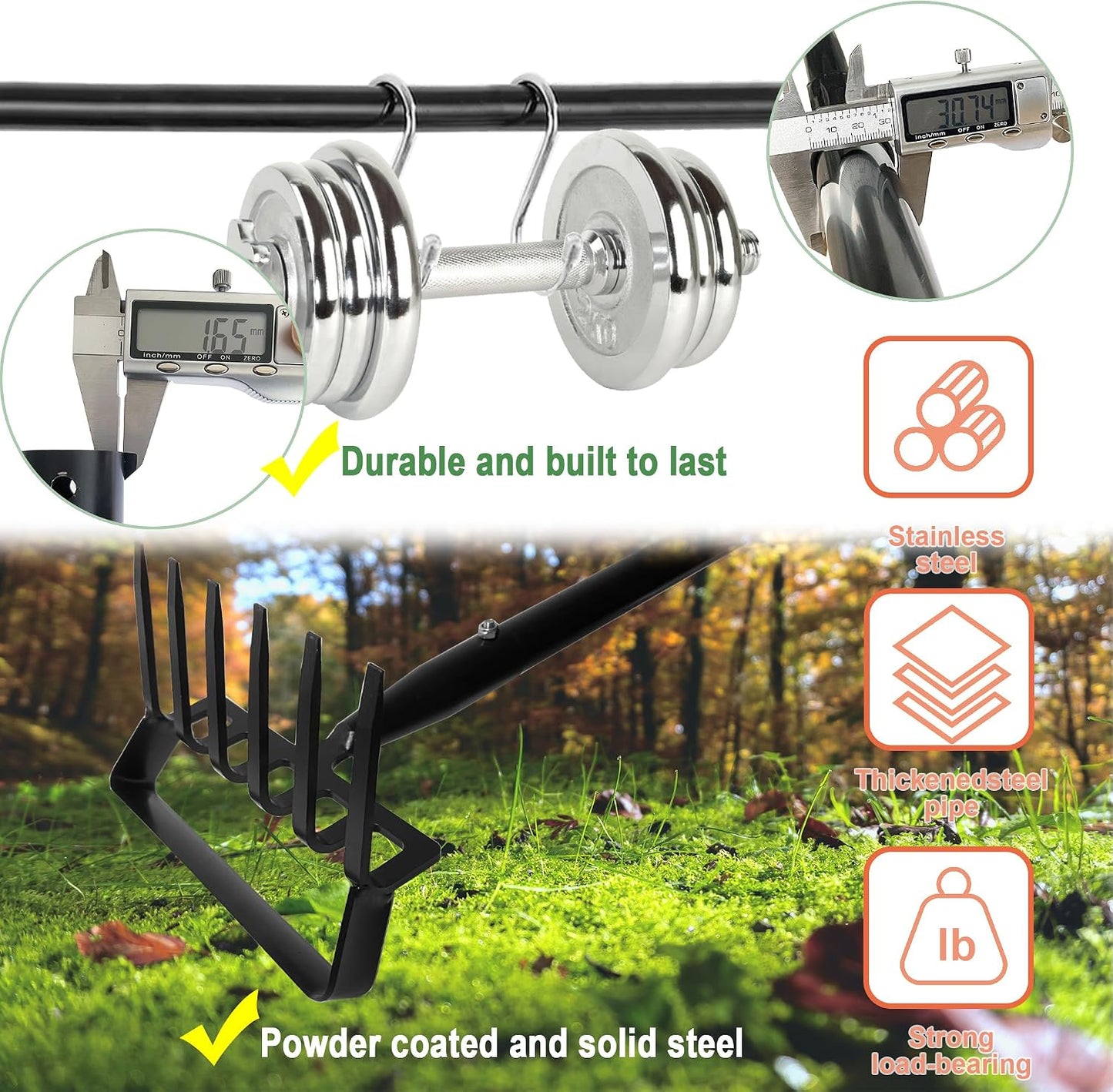 8-Tines Rake and Stirrup Hoe - Stainless Steel Cultivator for Gardening