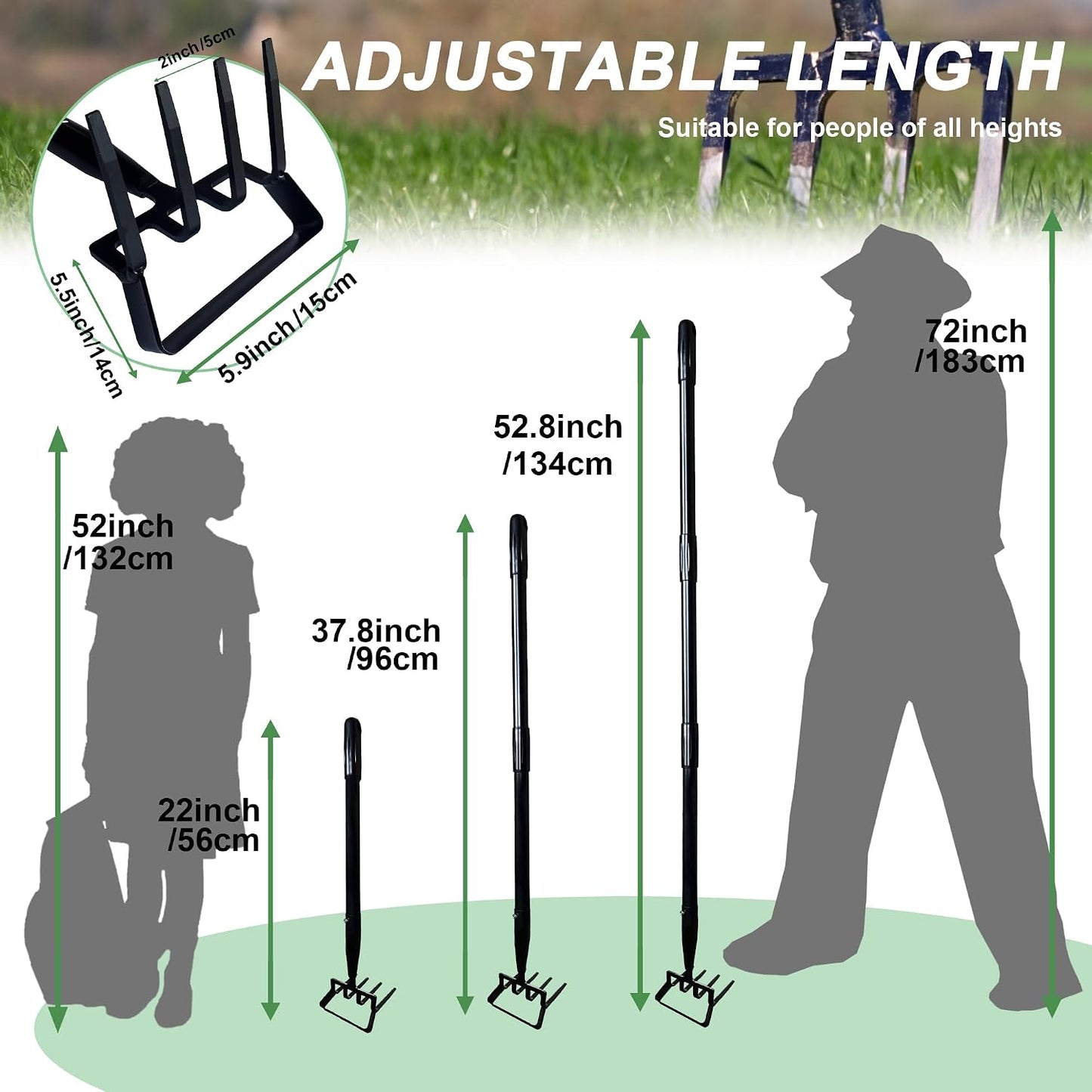8-Tines Rake and Stirrup Hoe - Stainless Steel Cultivator for Gardening