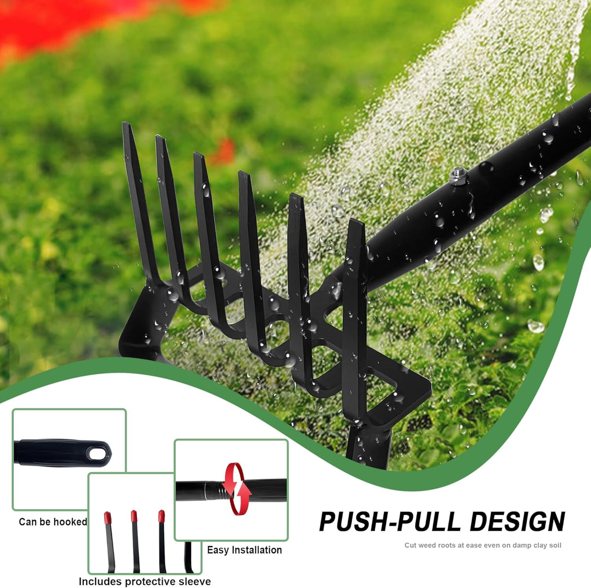8-Tines Rake and Stirrup Hoe - Stainless Steel Cultivator for Gardening