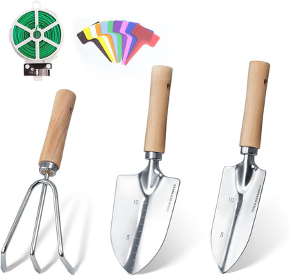 Gardening Tools 10-Piece Heavy Duty Stainless Steel Hand Tools with Durable Garden Tools Storage Tote,Rust-Proof Garden Tool Set, Ideal Gardening Gifts for Women Yellow Floral Pattern Design