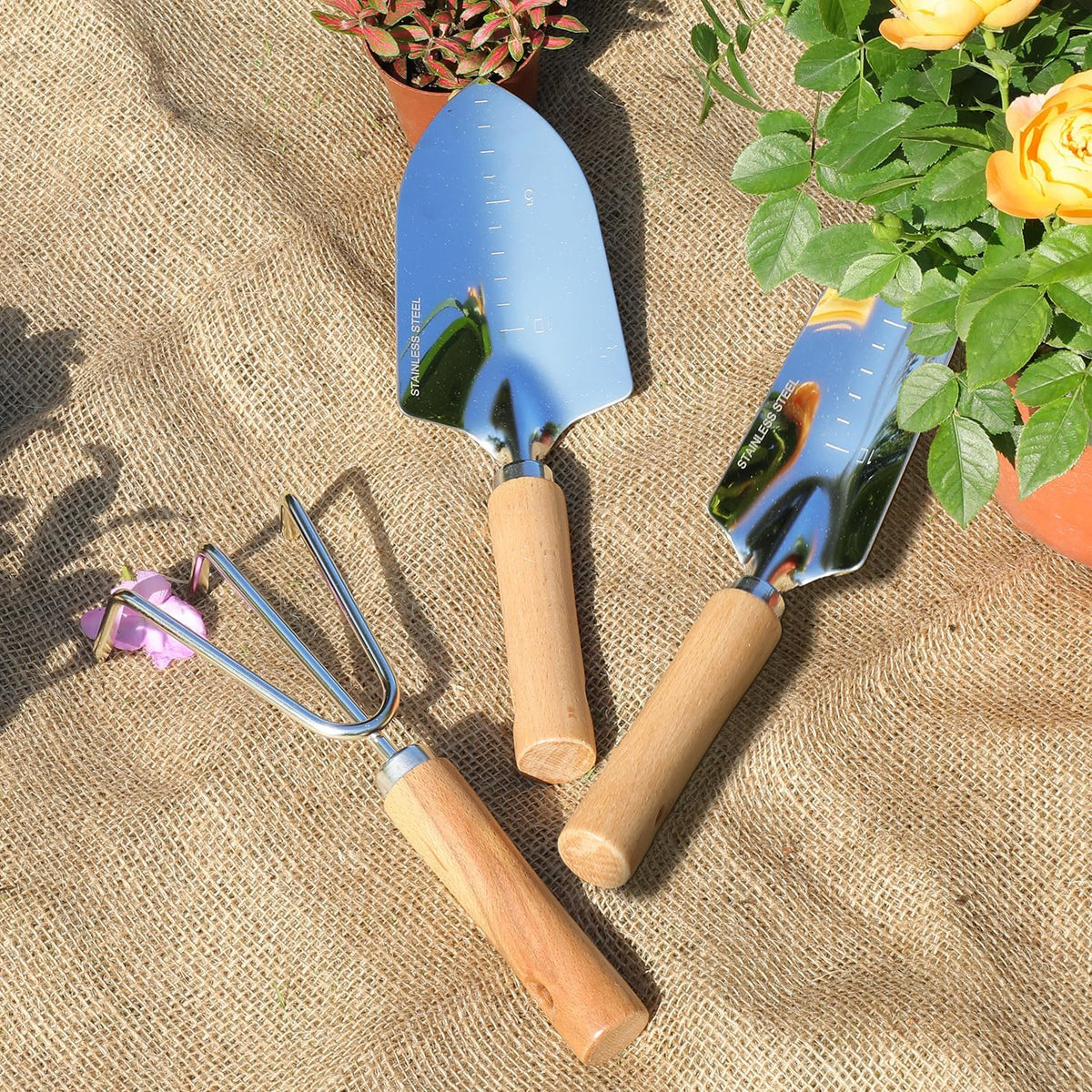 Gardening Tools 10-Piece Heavy Duty Stainless Steel Hand Tools with Durable Garden Tools Storage Tote,Rust-Proof Garden Tool Set, Ideal Gardening Gifts for Women Yellow Floral Pattern Design