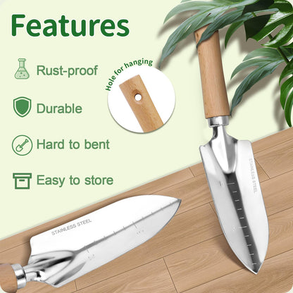 Gardening Tools 10-Piece Heavy Duty Stainless Steel Hand Tools with Durable Garden Tools Storage Tote,Rust-Proof Garden Tool Set, Ideal Gardening Gifts for Women Yellow Floral Pattern Design