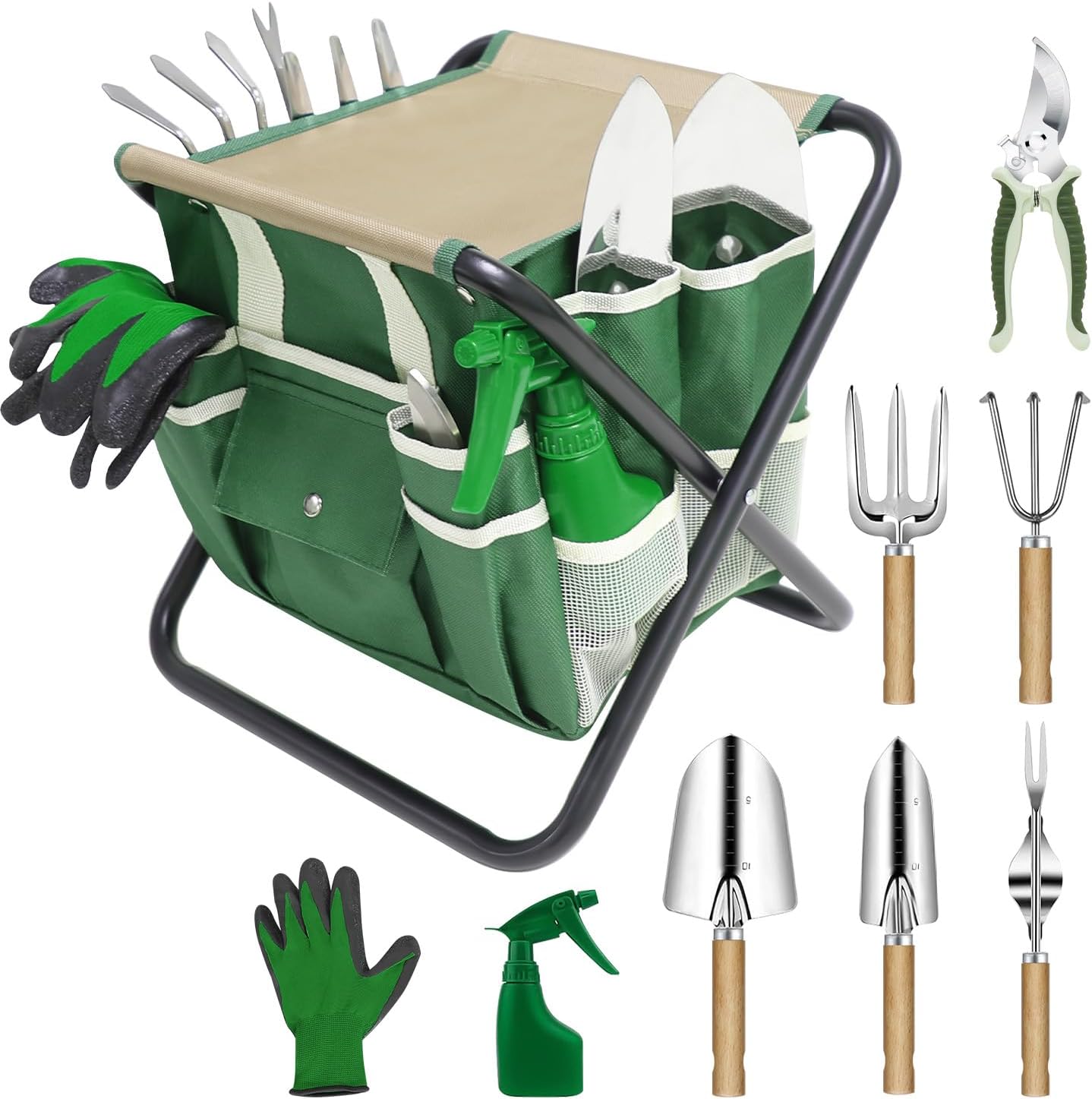 Gardening Tools 10-Piece Heavy Duty Stainless Steel Hand Tools with Durable Garden Tools Storage Tote,Rust-Proof Garden Tool Set, Ideal Gardening Gifts for Women Yellow Floral Pattern Design