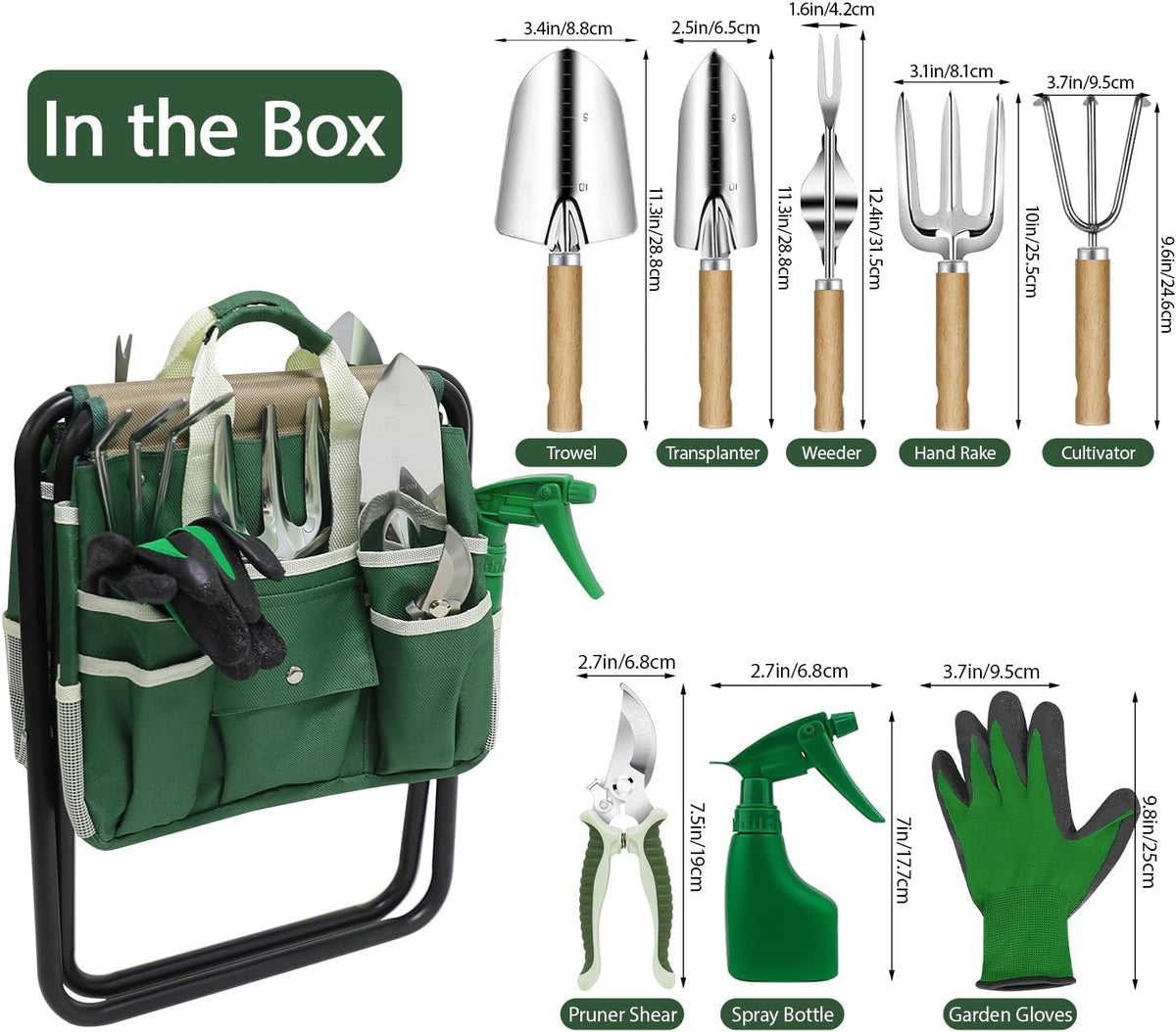 Gardening Tools 10-Piece Heavy Duty Stainless Steel Hand Tools with Durable Garden Tools Storage Tote,Rust-Proof Garden Tool Set, Ideal Gardening Gifts for Women Yellow Floral Pattern Design