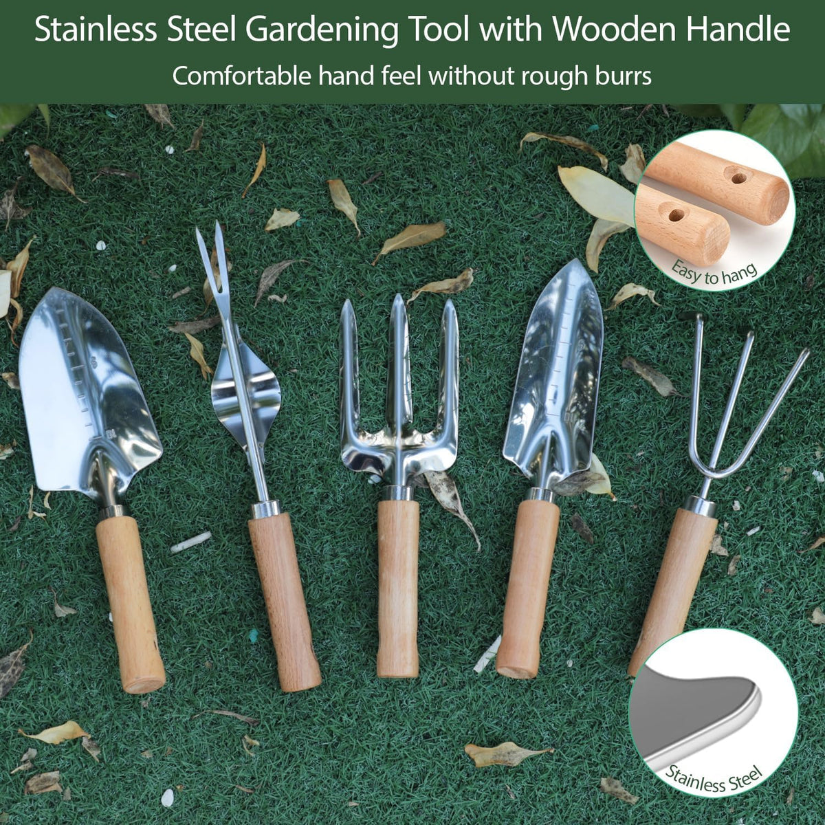 Gardening Tools 10-Piece Heavy Duty Stainless Steel Hand Tools with Durable Garden Tools Storage Tote,Rust-Proof Garden Tool Set, Ideal Gardening Gifts for Women Yellow Floral Pattern Design