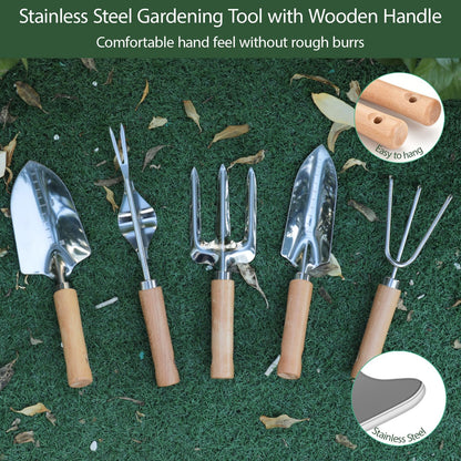 Gardening Tools 10-Piece Heavy Duty Stainless Steel Hand Tools with Durable Garden Tools Storage Tote,Rust-Proof Garden Tool Set, Ideal Gardening Gifts for Women Yellow Floral Pattern Design