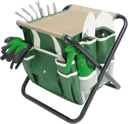 Gardening Tools 10-Piece Heavy Duty Stainless Steel Hand Tools with Durable Garden Tools Storage Tote,Rust-Proof Garden Tool Set, Ideal Gardening Gifts for Women Yellow Floral Pattern Design