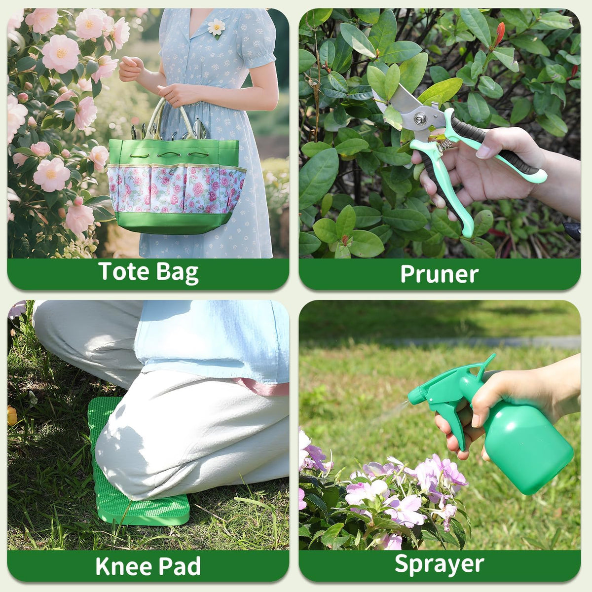 Gardening Tools 10-Piece Heavy Duty Stainless Steel Hand Tools with Durable Garden Tools Storage Tote,Rust-Proof Garden Tool Set, Ideal Gardening Gifts for Women Yellow Floral Pattern Design