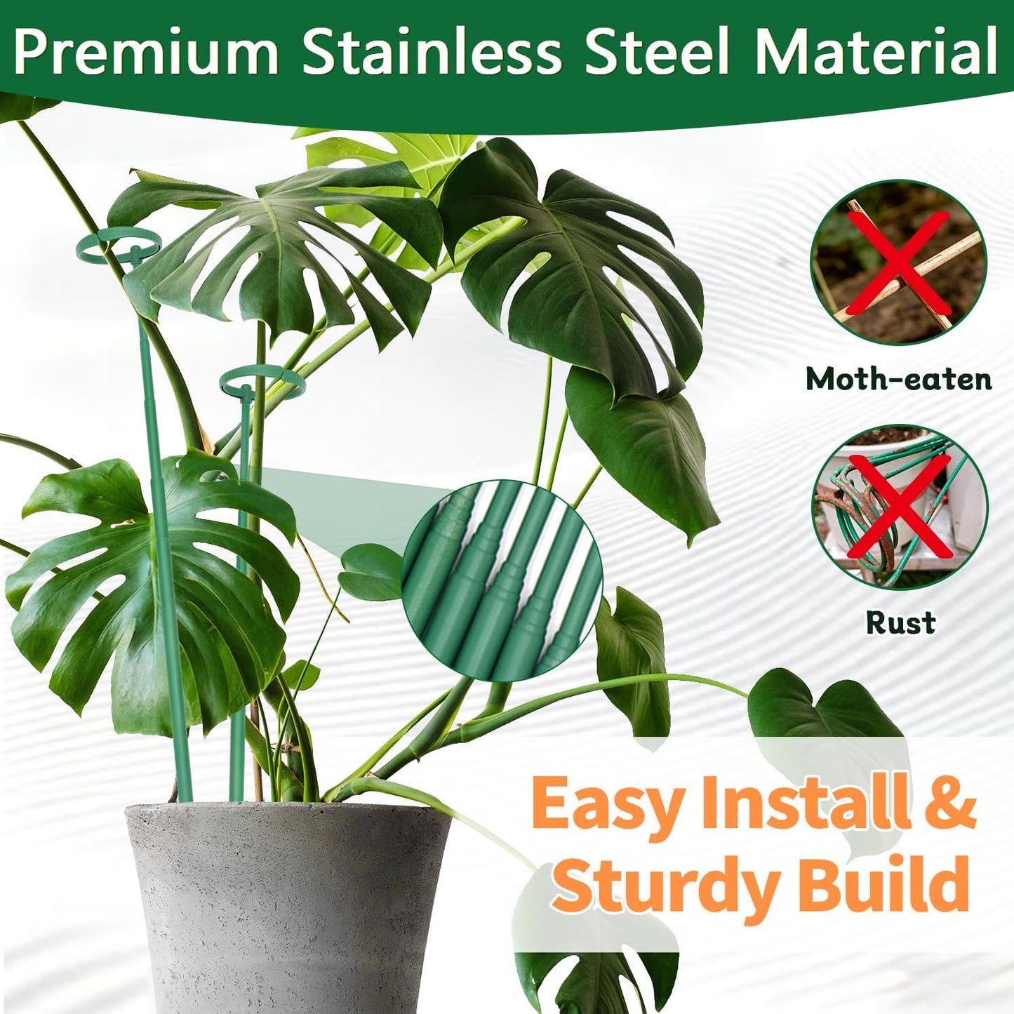 Telescoping Monstera Plant Stakes, 12.5-48.4IN Indoor Plant Support- 3Pack