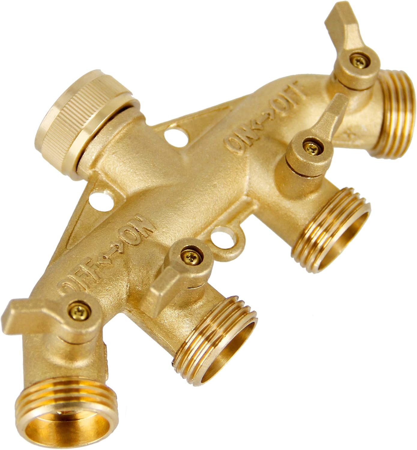 4 Way Brass Hose Splitter, 3/4" Brass Hose Faucet Manifold, Garden Hose Adapter Connector