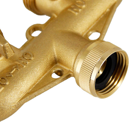4 Way Brass Hose Splitter, 3/4" Brass Hose Faucet Manifold, Garden Hose Adapter Connector