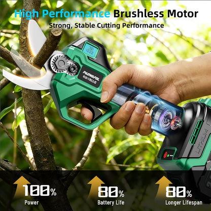 2.1“/54mm Electric Pruning Shears, Upgraded Cordless Electric Scissors, with Brushless Motor | Dual 2.0Ah Battery | Sk7 Blade | LCD Display for Heavy-Duty Garden, Orchard & Branch Cutter