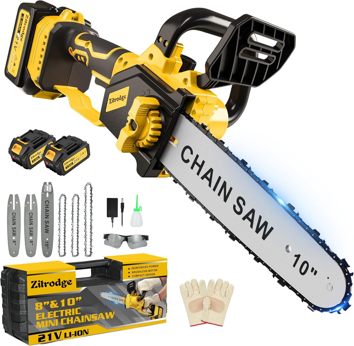 8 Inch/ 10 Inch Electric Pole Saws for Tree Trimming & Mini Chainsaw 4-IN-1, Cordless Pole Saw Battery Powered, Chain Saw with Extension Pole, Total Reach of Max 15ft, Limb Branch Cutter Pruner