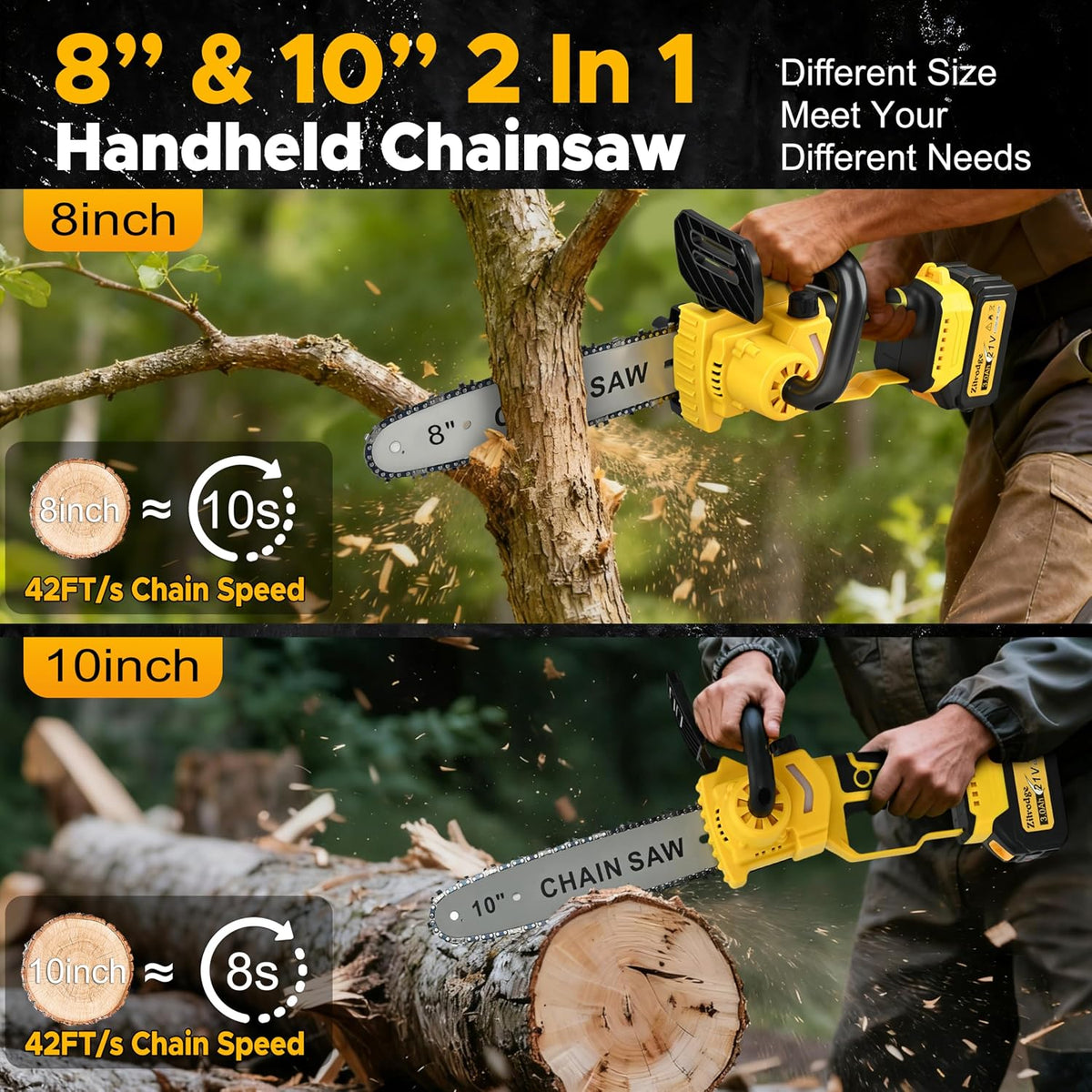 8 Inch/ 10 Inch Electric Pole Saws for Tree Trimming & Mini Chainsaw 4-IN-1, Cordless Pole Saw Battery Powered, Chain Saw with Extension Pole, Total Reach of Max 15ft, Limb Branch Cutter Pruner