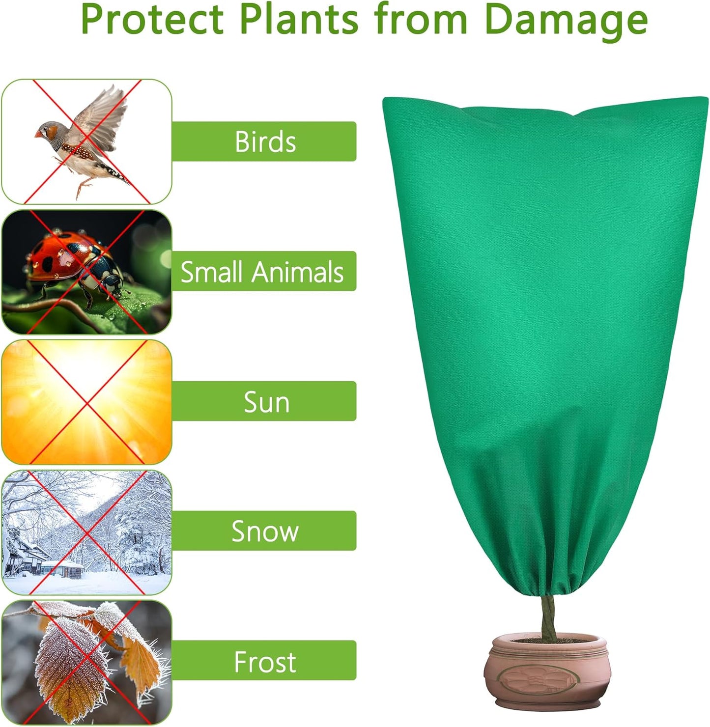 10 Pieces Plant Covers Freeze Protection Winter Plant Frost Cover with Drawstring and Zipper Large Plant Protector Bag for Frost Blankets Jacket for Outdoor Plant, Green, 31.5 x 47.2 Inch