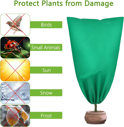 10 Pieces Plant Covers Freeze Protection Winter Plant Frost Cover with Drawstring and Zipper Large Plant Protector Bag for Frost Blankets Jacket for Outdoor Plant, Green, 31.5 x 47.2 Inch
