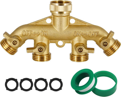 Triumpeek 4 Way Brass Hose Splitter, 3/4 Inch