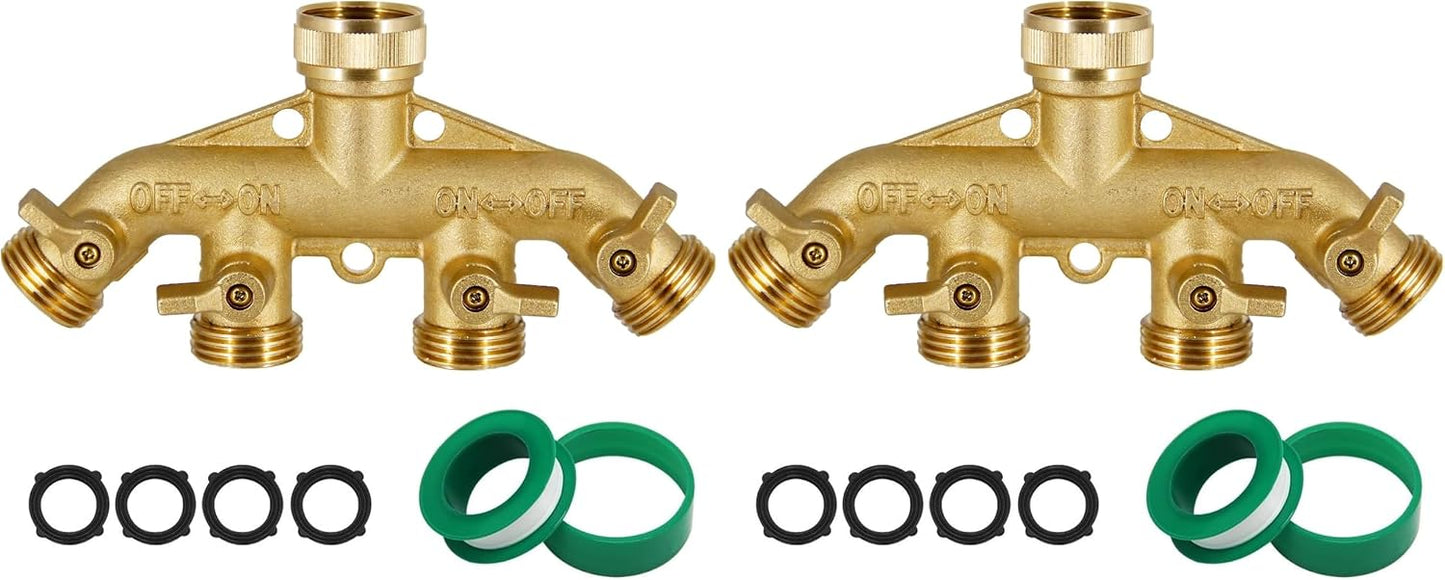 Triumpeek 4 Way Brass Hose Splitter, 3/4 Inch