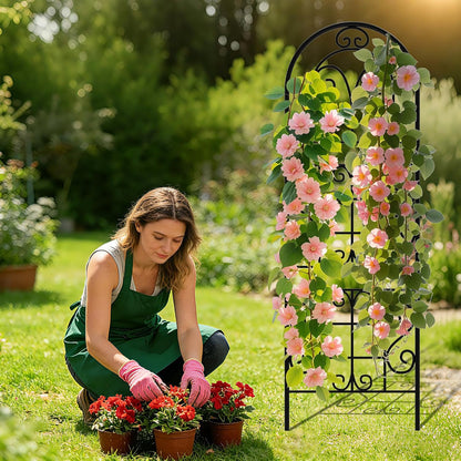 Garden Trellis for Climbing Plants, 3 Pack 38" Wx 64.6" H Rustproof Flower Trellis with Black Coating, Outdoor Climbing Rose Trellis Cucumbers Support for Courtyards Lawns (Curved Shape, 3 Pieces)