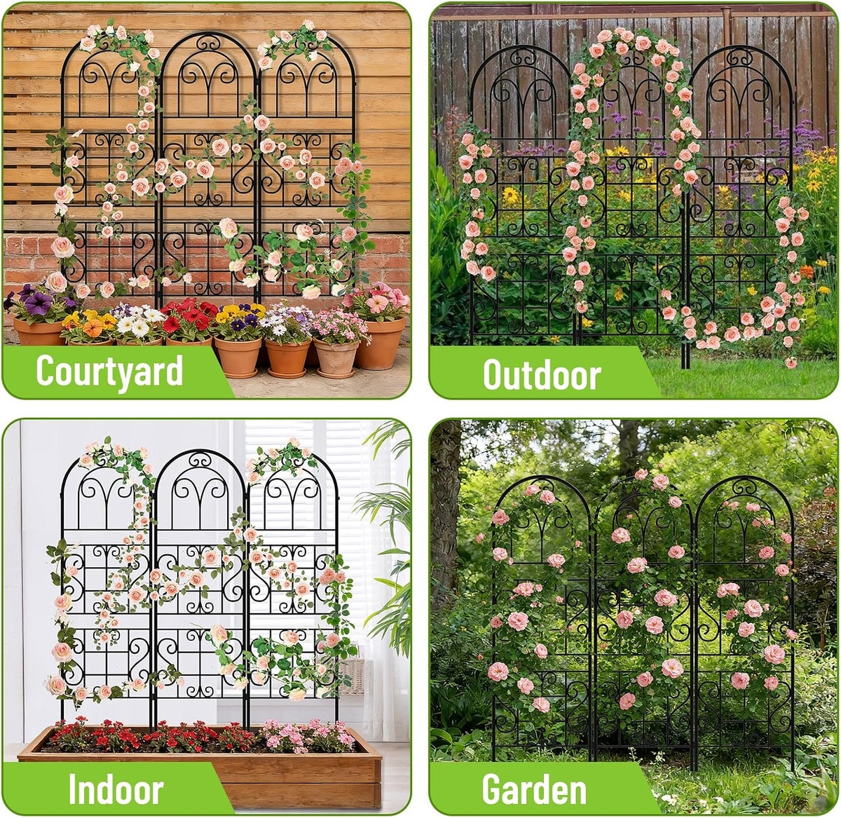 Garden Trellis for Climbing Plants, 3 Pack 38" Wx 64.6" H Rustproof Flower Trellis with Black Coating, Outdoor Climbing Rose Trellis Cucumbers Support for Courtyards Lawns (Curved Shape, 3 Pieces)