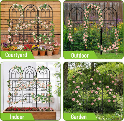 Garden Trellis for Climbing Plants, 3 Pack 38" Wx 64.6" H Rustproof Flower Trellis with Black Coating, Outdoor Climbing Rose Trellis Cucumbers Support for Courtyards Lawns (Curved Shape, 3 Pieces)