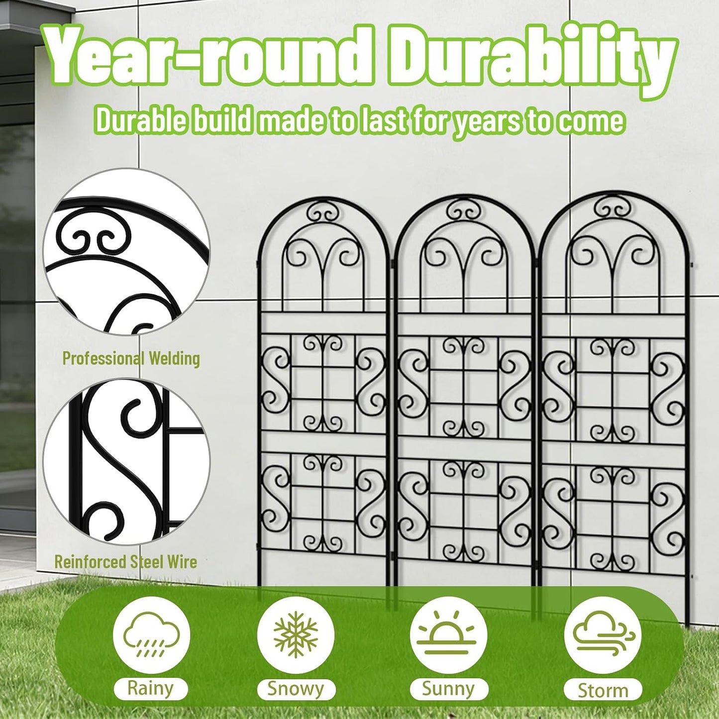 Garden Trellis for Climbing Plants, 3 Pack 38" Wx 64.6" H Rustproof Flower Trellis with Black Coating, Outdoor Climbing Rose Trellis Cucumbers Support for Courtyards Lawns (Curved Shape, 3 Pieces)