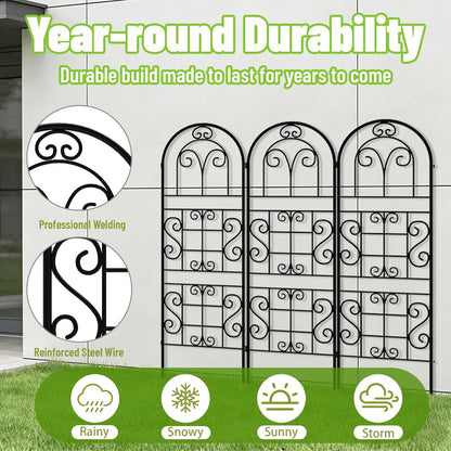 Garden Trellis for Climbing Plants, 3 Pack 38" Wx 64.6" H Rustproof Flower Trellis with Black Coating, Outdoor Climbing Rose Trellis Cucumbers Support for Courtyards Lawns (Curved Shape, 3 Pieces)