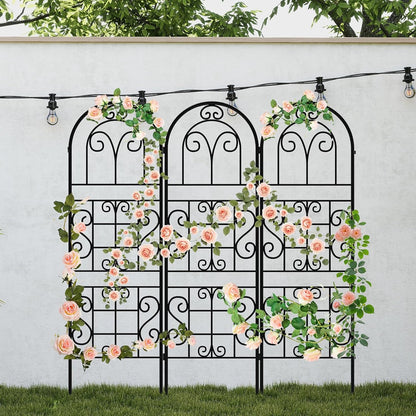 Garden Trellis for Climbing Plants, 3 Pack 38" Wx 64.6" H Rustproof Flower Trellis with Black Coating, Outdoor Climbing Rose Trellis Cucumbers Support for Courtyards Lawns (Curved Shape, 3 Pieces)