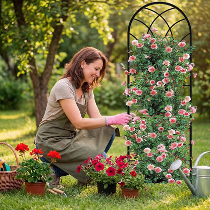 Garden Trellis for Climbing Plants, 3 Pack 38" Wx 64.6" H Rustproof Flower Trellis with Black Coating, Outdoor Climbing Rose Trellis Cucumbers Support for Courtyards Lawns (Curved Shape, 3 Pieces)