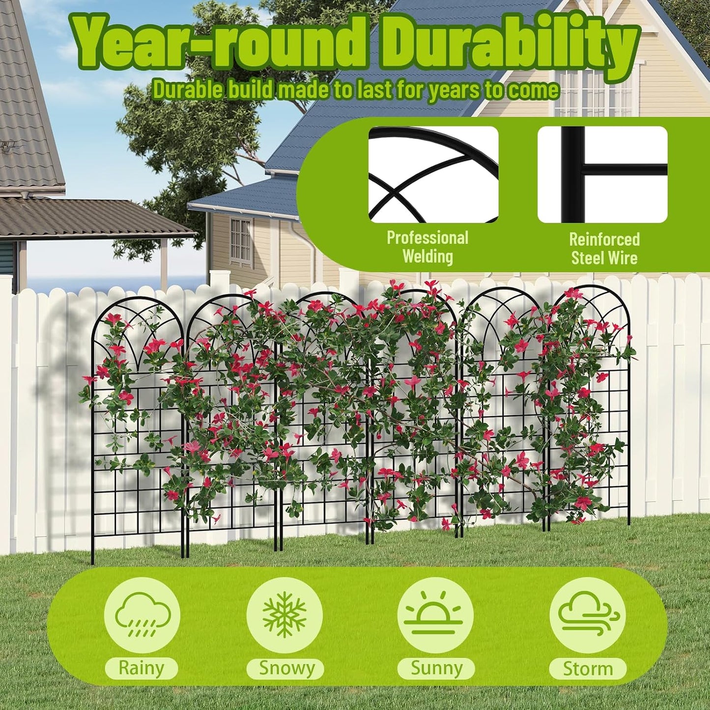 Garden Trellis for Climbing Plants, 3 Pack 38" Wx 64.6" H Rustproof Flower Trellis with Black Coating, Outdoor Climbing Rose Trellis Cucumbers Support for Courtyards Lawns (Curved Shape, 3 Pieces)