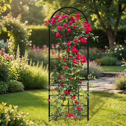 Garden Trellis for Climbing Plants, 3 Pack 38" Wx 64.6" H Rustproof Flower Trellis with Black Coating, Outdoor Climbing Rose Trellis Cucumbers Support for Courtyards Lawns (Curved Shape, 3 Pieces)