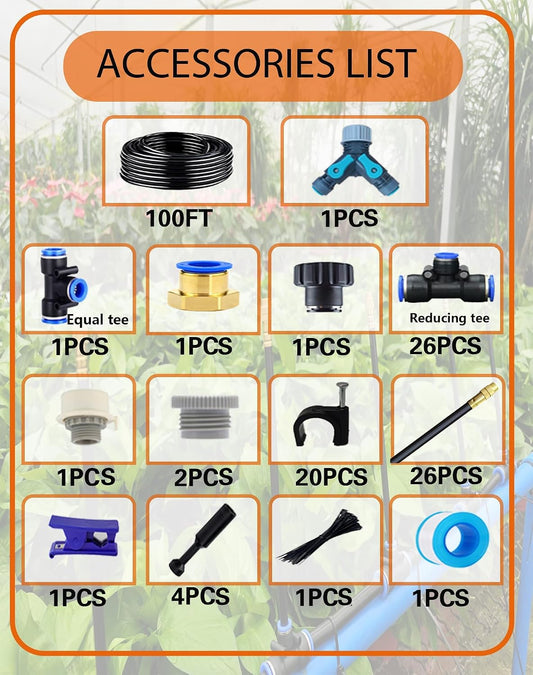 Drip Irrigation System,Automatic Garden Watering System, 360 Degree Adjustable Garden Sprinkler, High Output Mist Spray Nozzle for Potted Plants, Easy Connect & Rotating Head, Customizable Water Flow