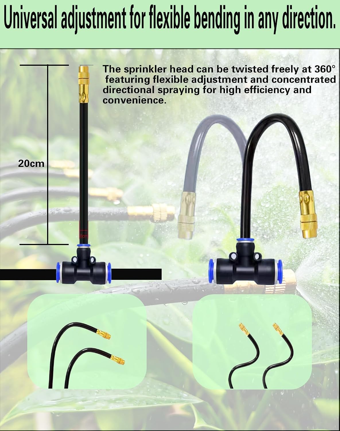 Drip Irrigation System,Automatic Garden Watering System, 360 Degree Adjustable Garden Sprinkler, High Output Mist Spray Nozzle for Potted Plants, Easy Connect & Rotating Head, Customizable Water Flow