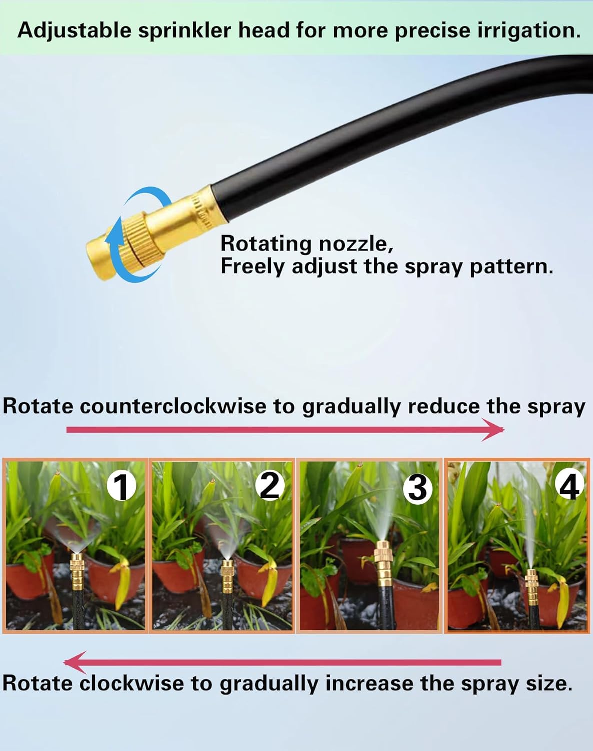 Drip Irrigation System,Automatic Garden Watering System, 360 Degree Adjustable Garden Sprinkler, High Output Mist Spray Nozzle for Potted Plants, Easy Connect & Rotating Head, Customizable Water Flow