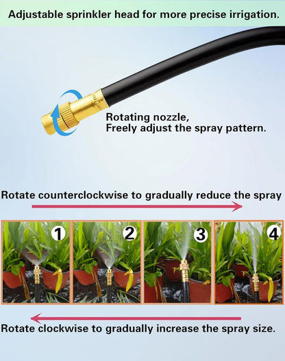 Drip Irrigation System,Automatic Garden Watering System, 360 Degree Adjustable Garden Sprinkler, High Output Mist Spray Nozzle for Potted Plants, Easy Connect & Rotating Head, Customizable Water Flow